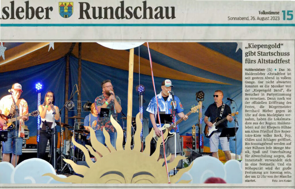 "Kiepengold" gibt Startschuss fürs Altstadtfest 2023 kiepengold band volksstimme altstadtfest haldensleben 2023