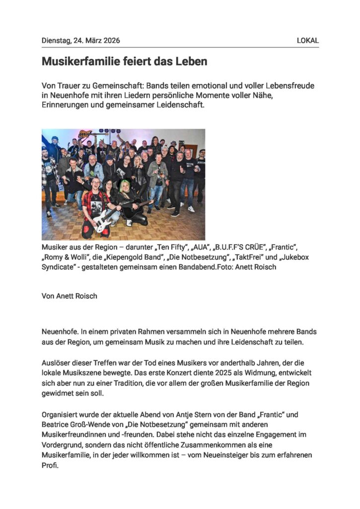 Musikerfamilie feiert das Leben, Volksstimme, 24.03.2026 musikerfamilie feiert das leben 2026, seite 1